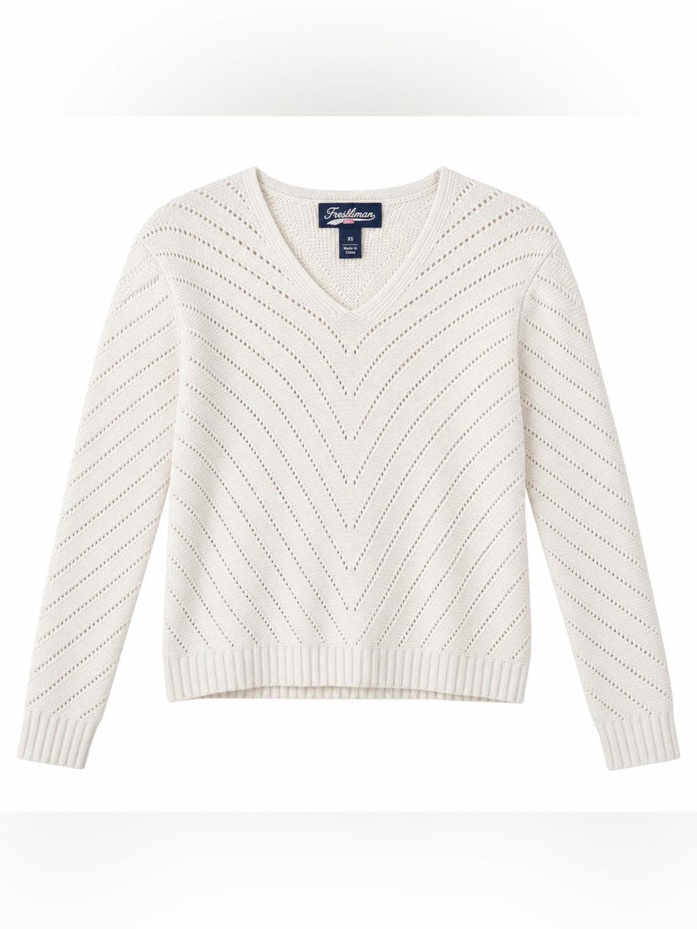 White Open Knit V-Neck Sweater Size XS